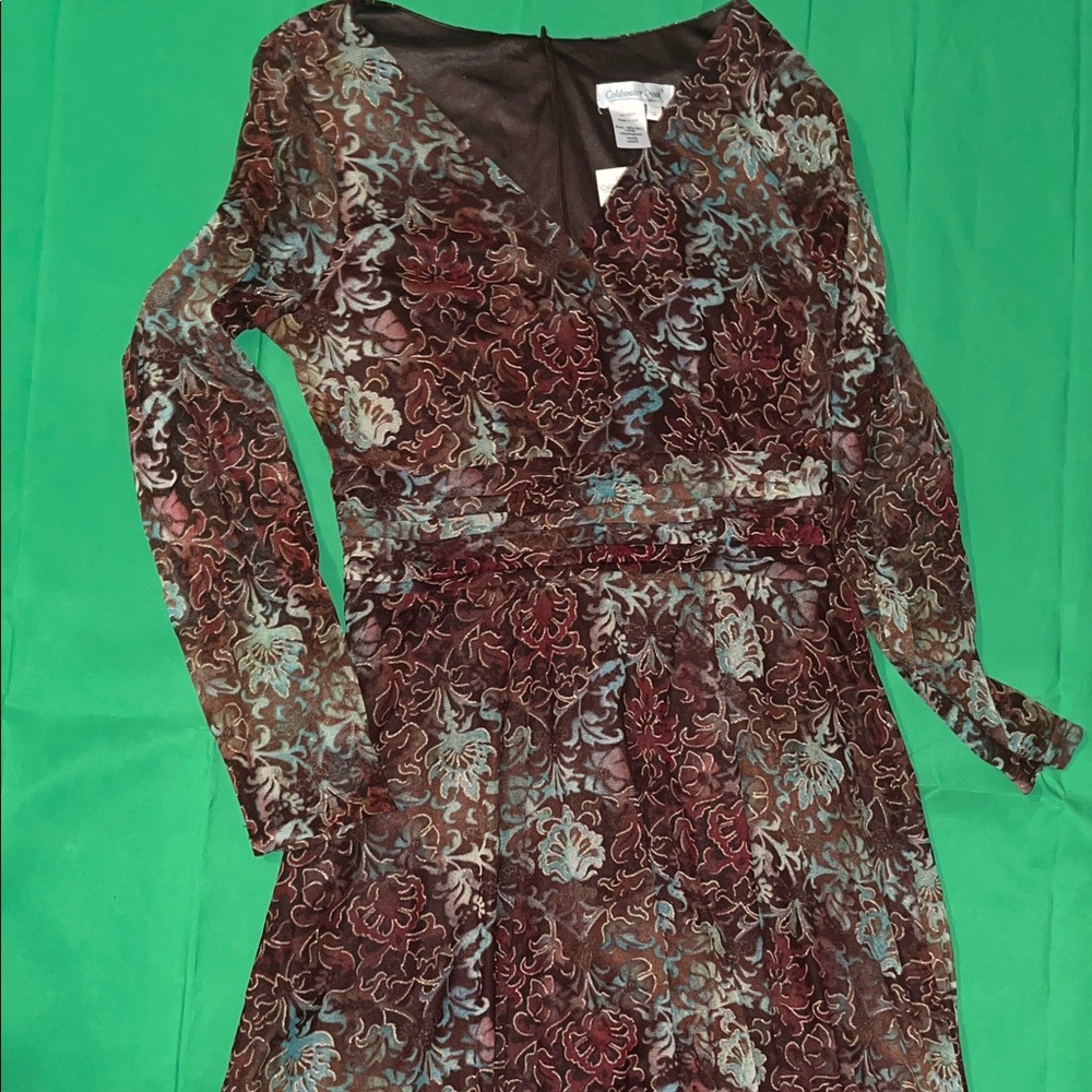 Coldwater Creek Burgundy and Teal Long Sleeve Dress